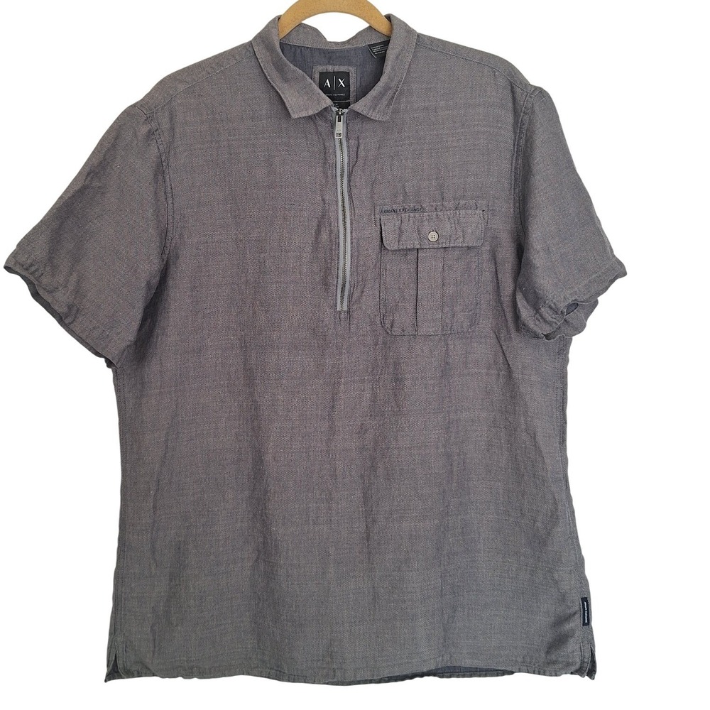 Armani‎ Exchange Men's Gray linen cotton  zipper shirt size XL